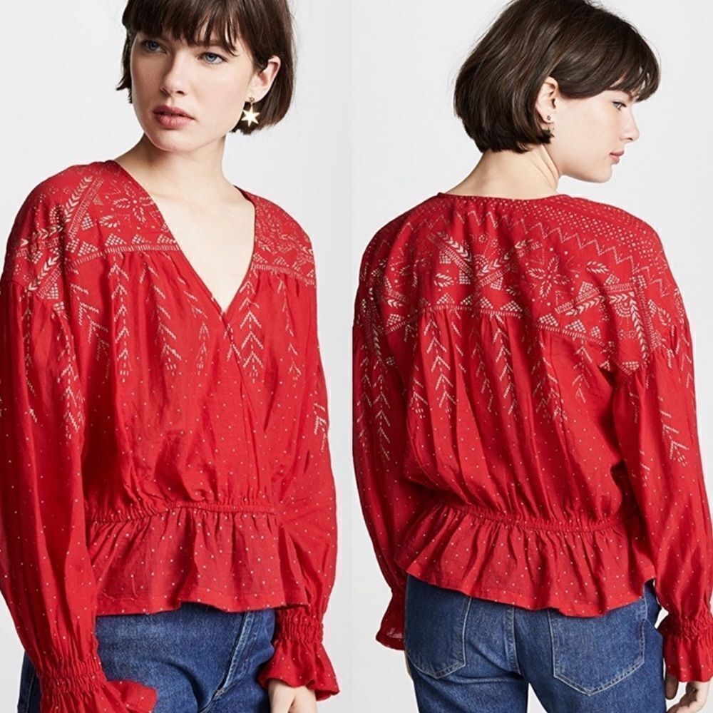 Free people counting stars embroidered blouse